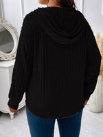 Ribbed Knit Drawstring Hooded T-Shirt