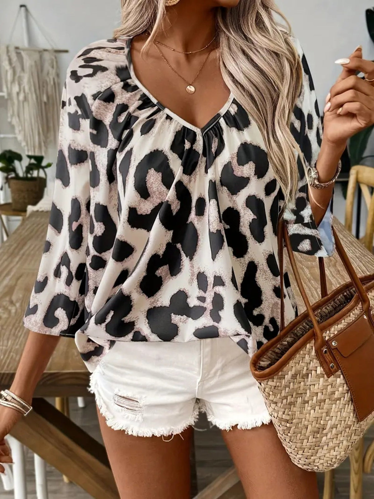 Leopard Print V-Neck Blouse