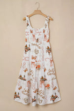 Western Horseshoe Print U-Neck Sleeveless Midi Dress