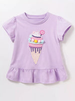 Children's Cute Ice Cream Applique Ruffle Hem T-Shirt