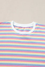 Striped Round Neck Short Sleeve Top and Pants Set