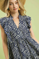 Umgee Leaf Print Tiered Midi Dress with Ruffle Detail