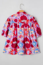 Floral Puff Sleeve Button-Up Top