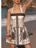 Printed Back Smocked Sleeveless Mini Dress