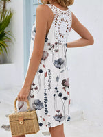 Floral Print V-Neck Crochet Back Mini Dress