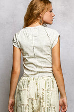POL V-Neck Short Sleeve Washed T-Shirt with Outseam