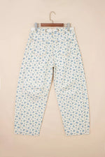 Grommet Knot Waist Floral Barrel Leg Jeans