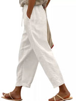 Casual Linen Drawstring Cropped Pants
