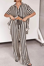 Striped Collared Neck Half Sleeve Top and Pants Set
