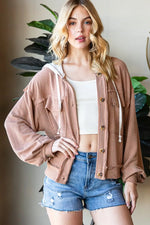Reborn J Button Up Drawstring Striped Hooded Jacket