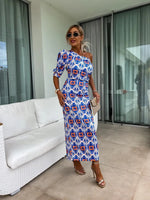Slit Printed Single Shoulder Midi Dress