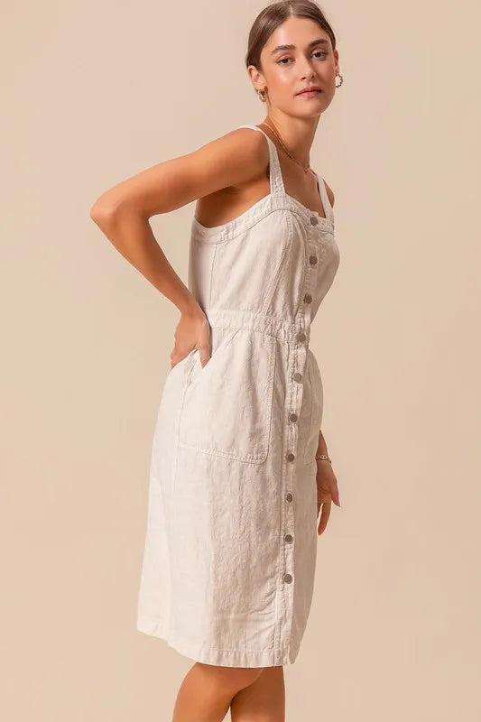 SO ME Button Down Pocket Front Pinafore Dress