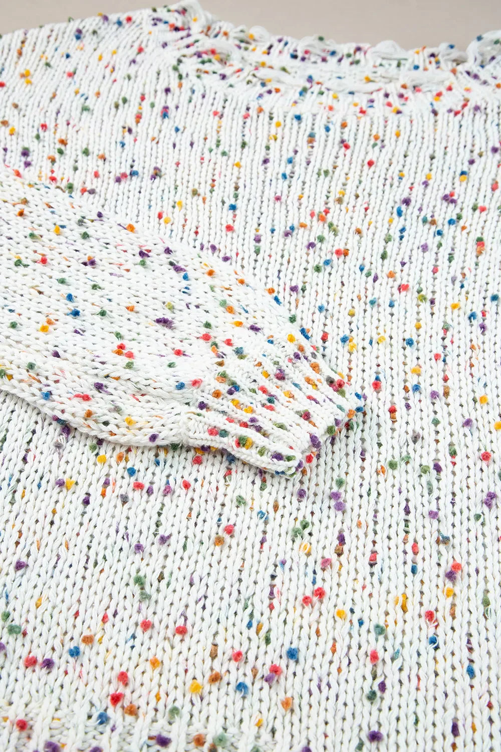 Confetti Distressed Hem Long Sleeve Sweater