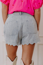 Scalloped Hem Denim Shorts
