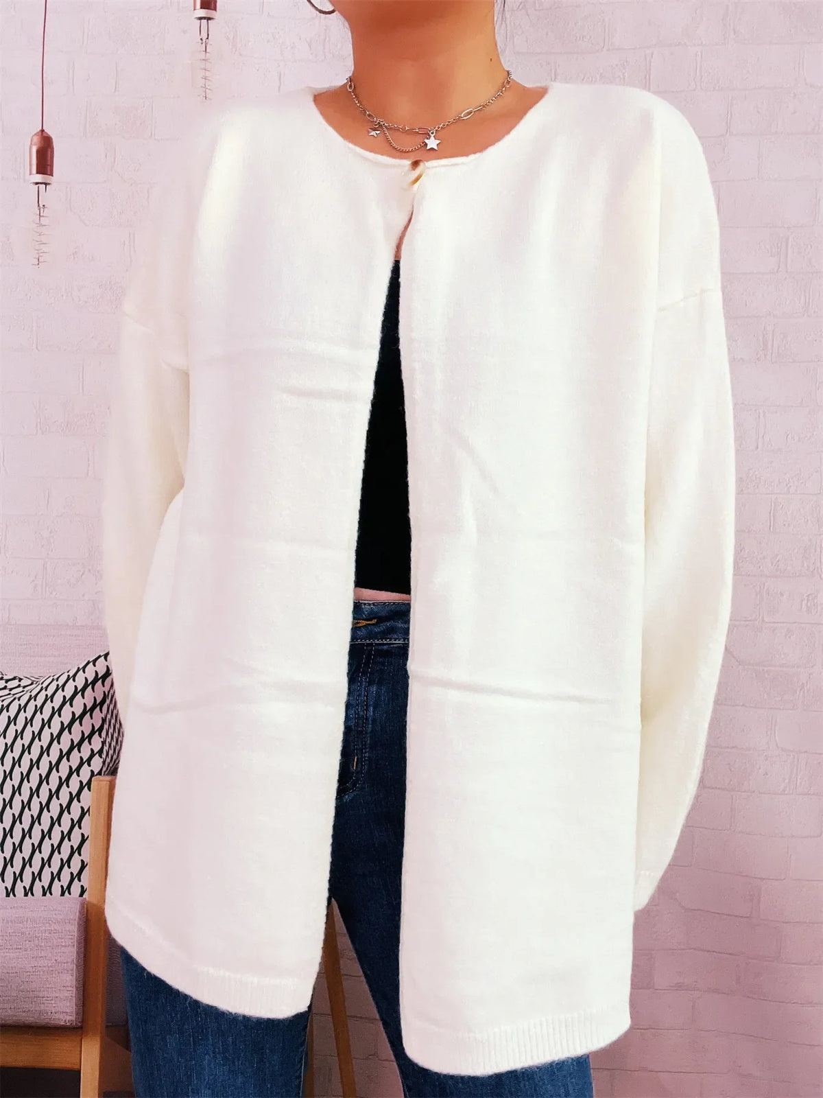 One Button Front Drop Shoulder Cardigan