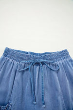 Drawstring Elastic Waist Pocketed Loose Jeans