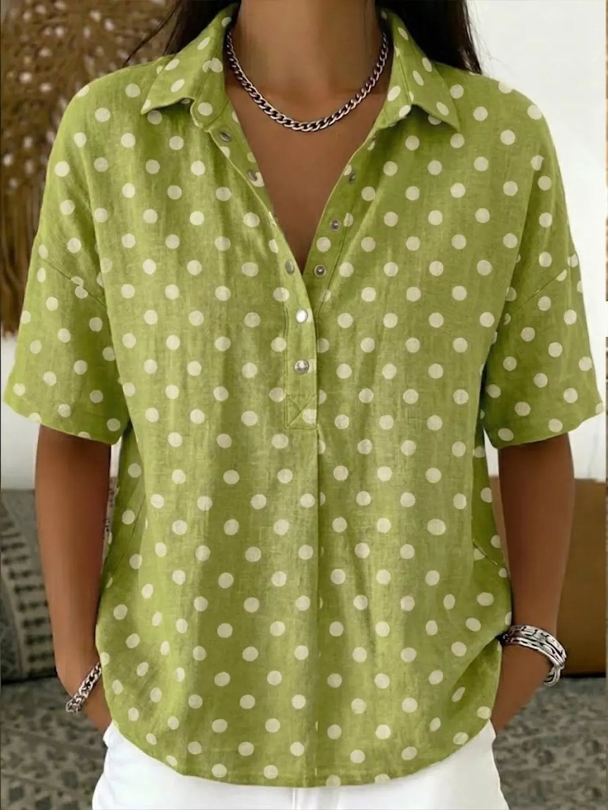 Full Size Polka Dot Short Sleeve Shirt Plus Size