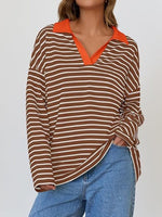 Striped Contrast Collar Long Sleeve Top