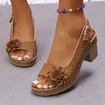 Floral Accent Block Heel Sandals