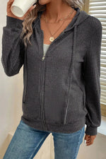 Drawstring Zip Up LongSleeve Hooded Jacket