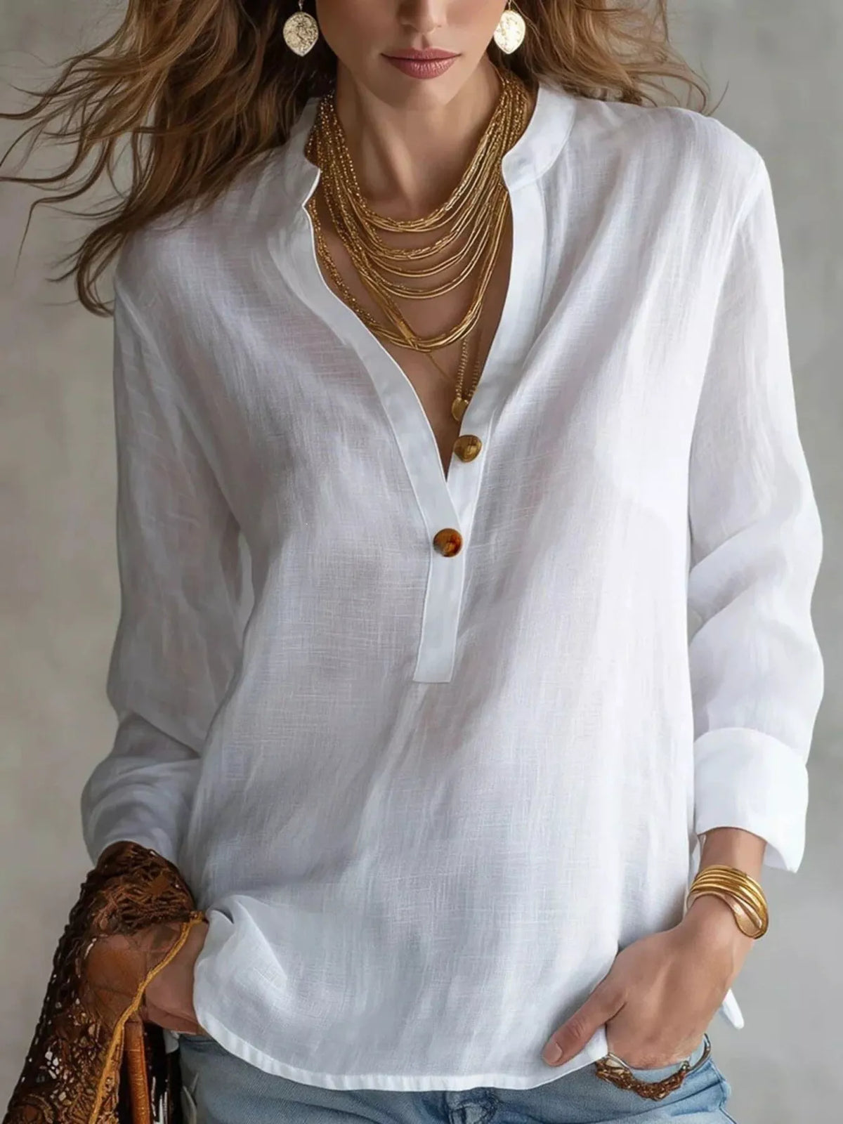 Button Detail Long Sleeve Blouse