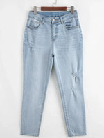 Mid Rise Ankle-Length Distressed Skinny Jeans