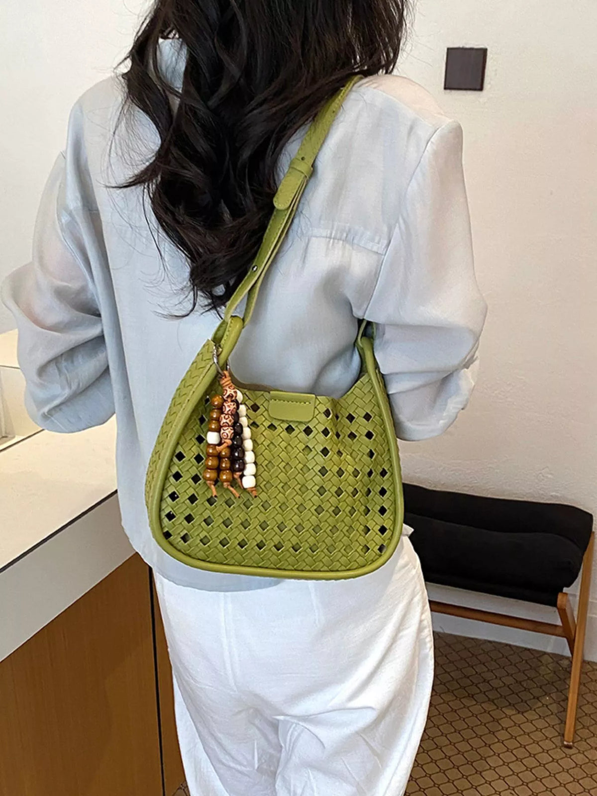 Woven Hollow-Out Shoulder Bag
