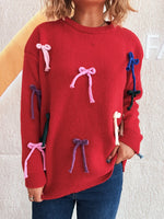 Colorful Bow Round Neck Sweater