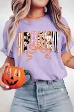 Halloween Spooky Letter Graphic Round Neck Casual T Shirt