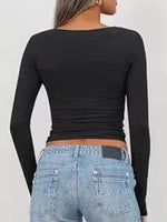 Twist Front Long Sleeve Fitted T-Shirt