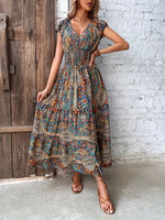 Paisley Print Cap Sleeve Maxi Dress