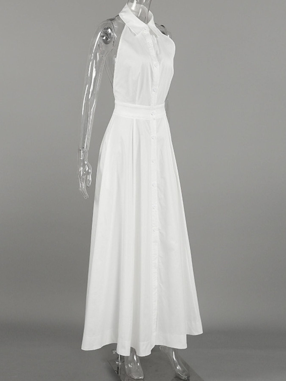 Backless Sleeveless Button Front Maxi Dress