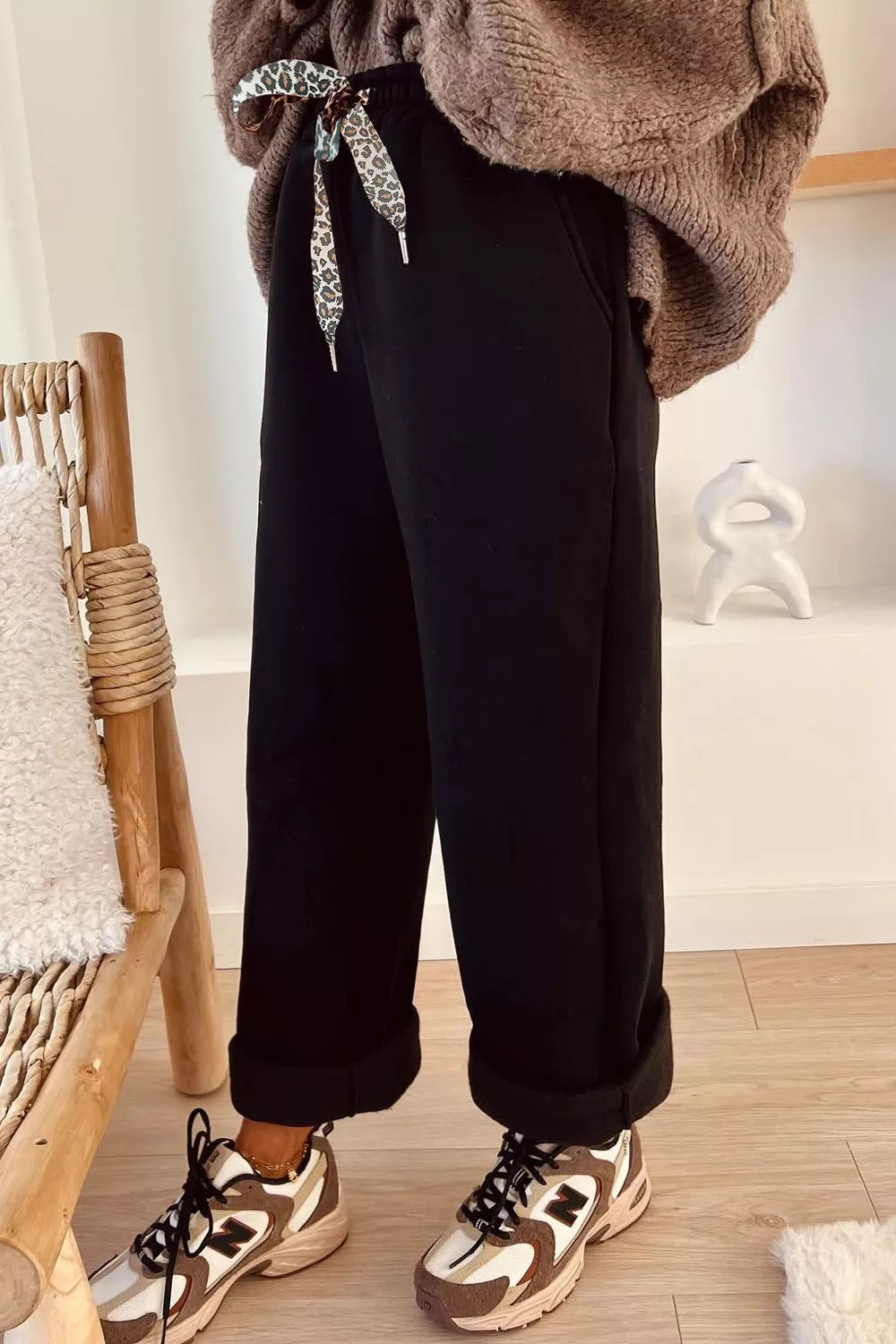 High-Waisted Straight Pants with Drawstring