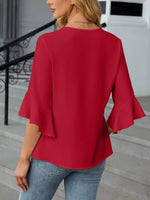 V-Neck Ruffle Sleeve Blouse