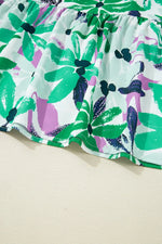 Floral Print Shirred Square Neck Loose Fit Mini Dress