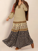 Printed V-Neck Balloon Sleeve Maxi Dress