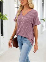 Ribbed Knit Short Sleeve T-Shirt