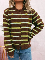 Striped Button-Up Long Sleeve Cardigan