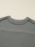 Twist Ribbed Exposed Seam Detail Long Sleeve Loose Top