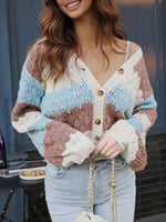 Color Block Button Up Cardigan
