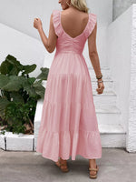 V-Neck Tiered Dress with Flutter Sleeves
