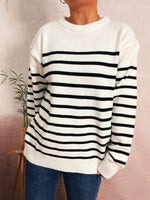 Striped Round Neck Drop Shoulder Sweater