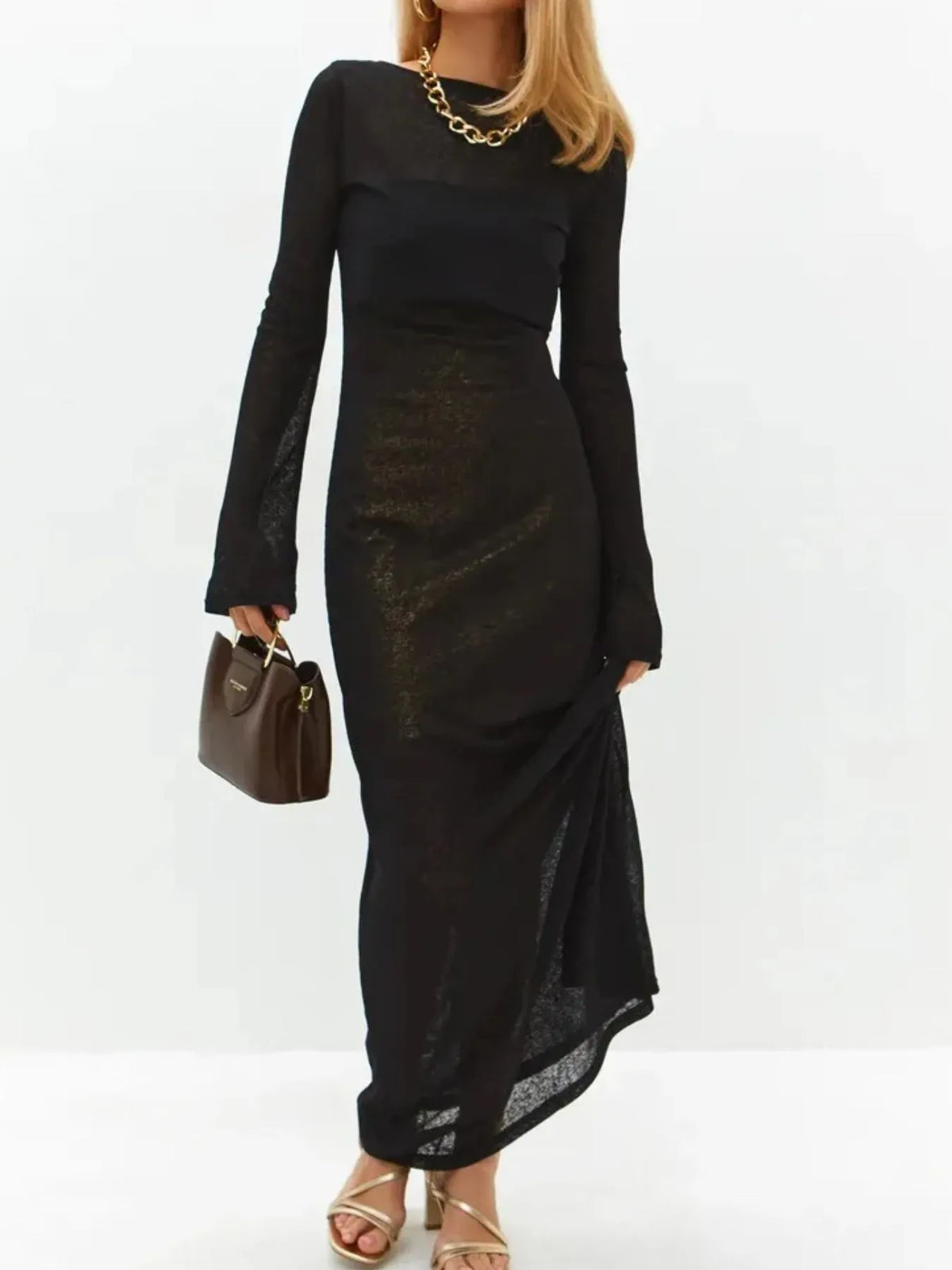 Backless Long Sleeve Maxi Cover-Up