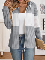 Drawstring Color Block Zip Up Outerwear