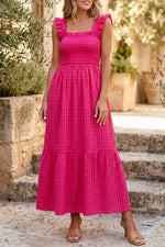 Plaid Square Neck Fit-and-flared Vacation Sundress