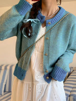 Color Block Button Up Cardigan