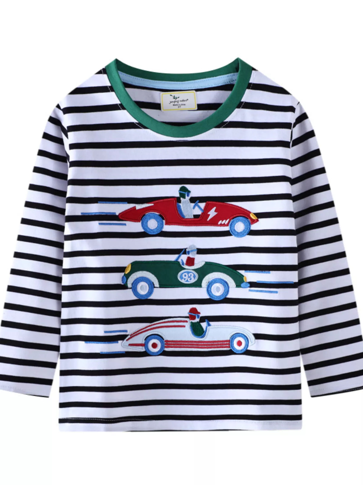 Children's Racing Car Embroidered Striped Long Sleeve T-Shirt