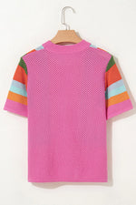 Color Block Eyelet Casual Knit Top