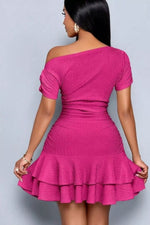 One-Shoulder Ruffle Hem Mini Dress