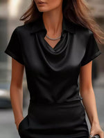 Full Size Satin Cowl Neck Blouse Plus Size